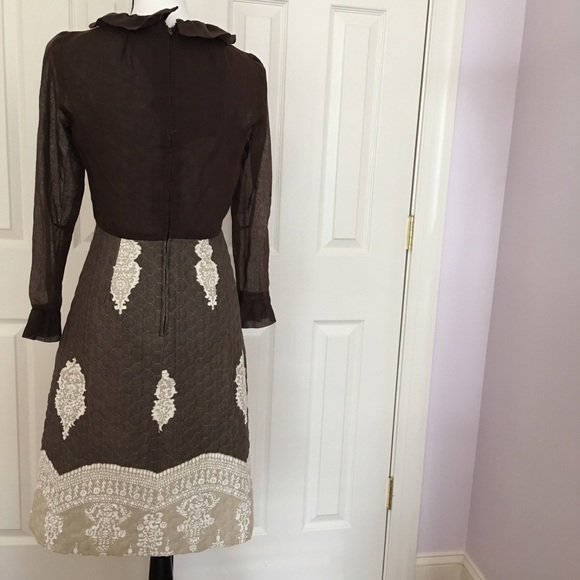 Victorian vintage ruffle bow quilt brown dress - Picture 6 of 8